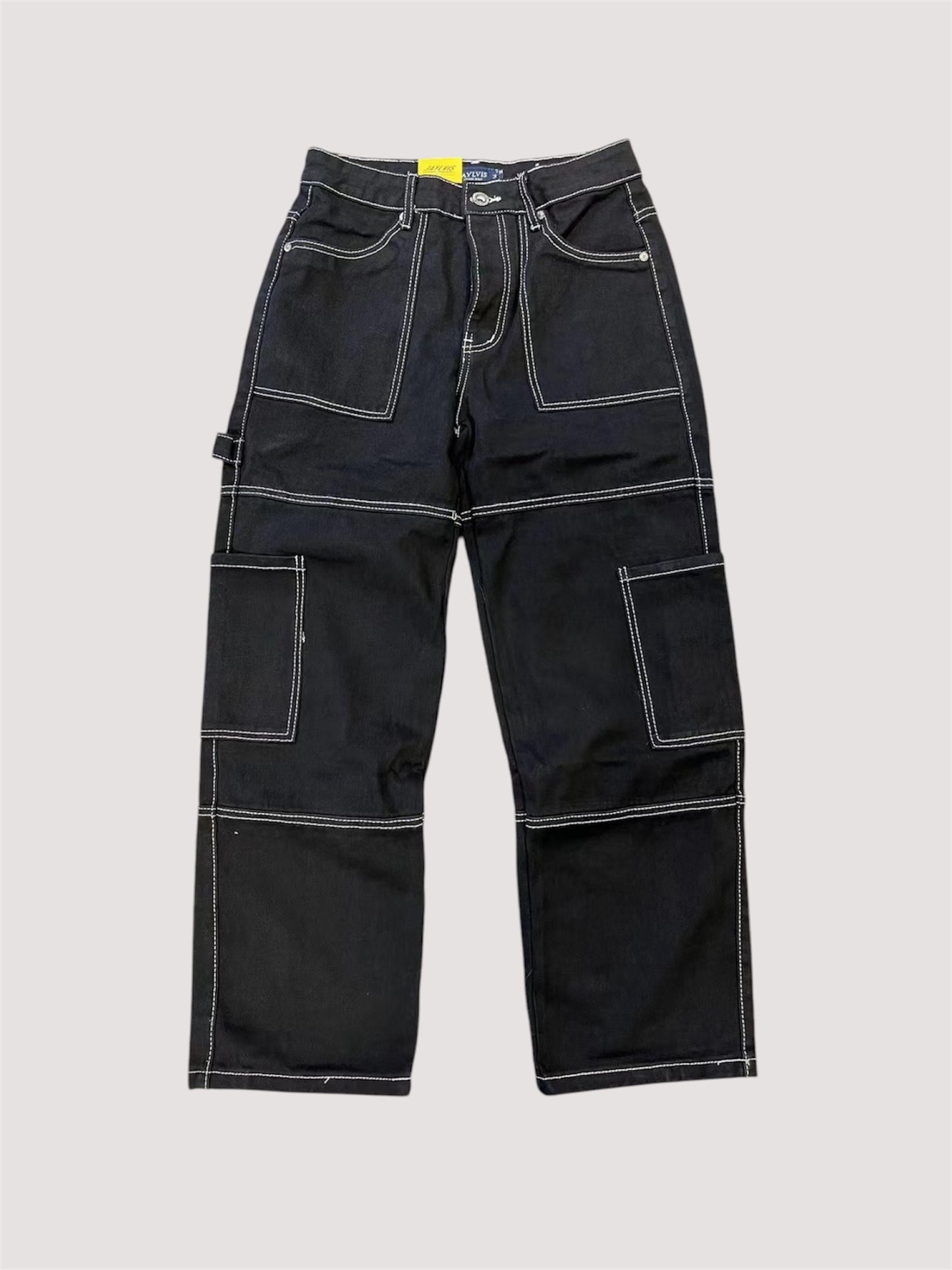Jean cargo noir coutures blancs