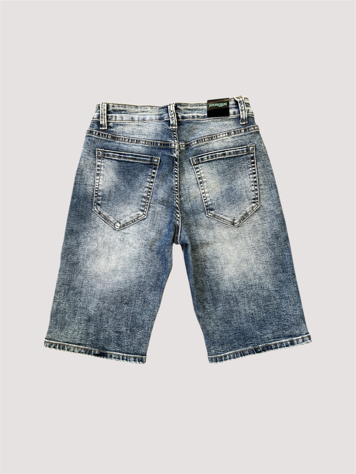 Short jean bleu délavé