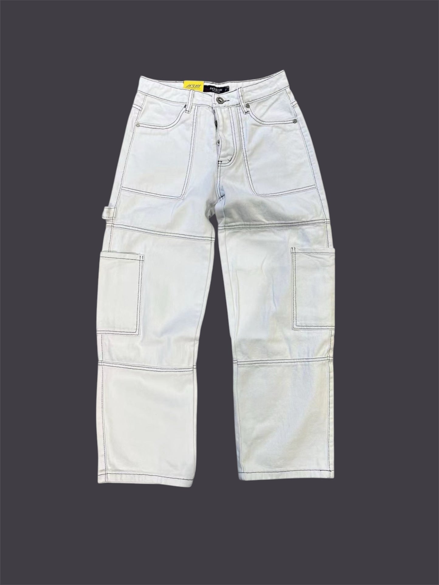 Jean cargo blanc coutures noirs