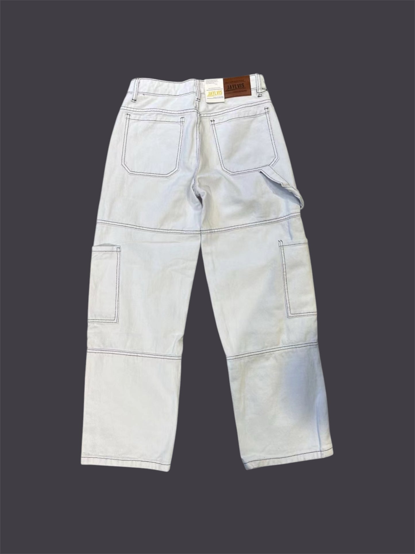 Jean cargo blanc coutures noirs